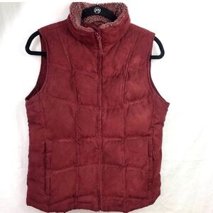 L.L. Bean Puffer Goose Down Lined Full Zip Sueded Insulated Vest Red Small Women